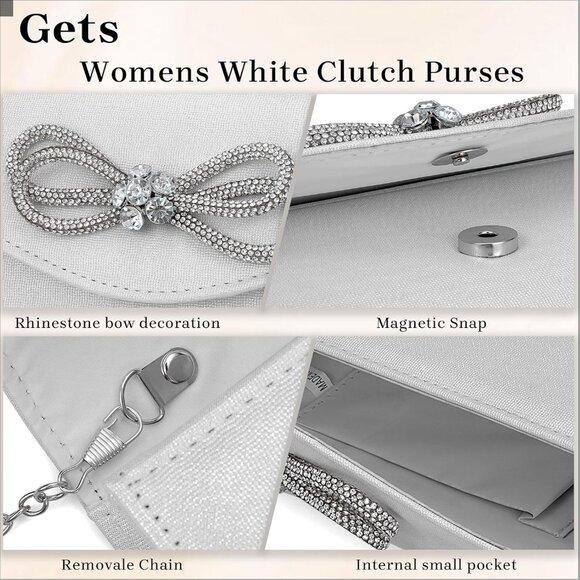 Bow Evening Bag Rhinestone Clutch Purse for Women Sparkly Wedding Prom Purse For - Picture 5 of 8